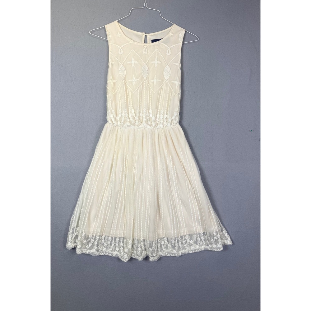 Romantic Embroidered Mesh Fit Flare Dress M Boho Coquette Soft Girl Whimsical